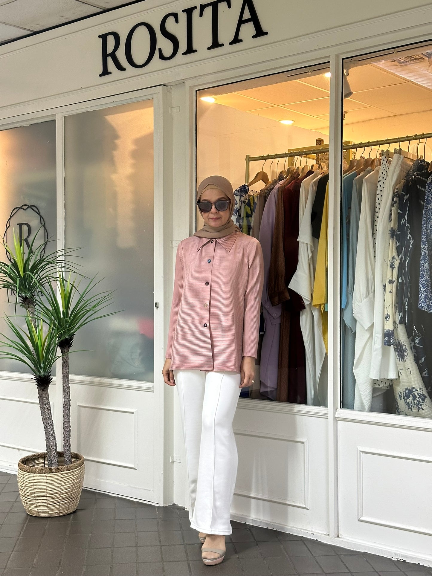 Geena Pleated Button Down Top in Dusty Pink (NEW!)