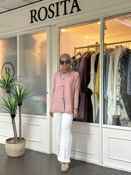 Geena Pleated Button Down Top in Dusty Pink (NEW!)