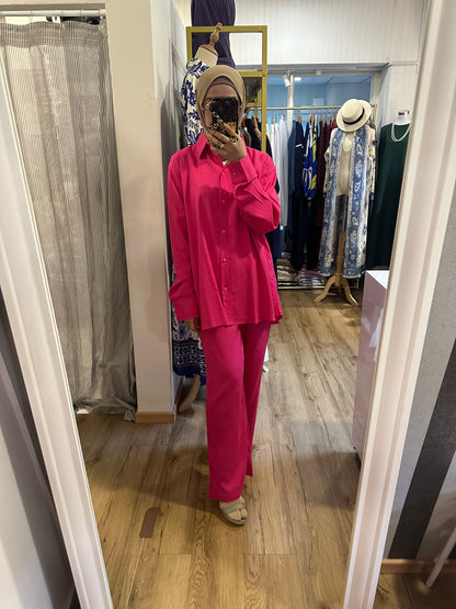 Miss Ryna Linen Pants Set in Fuschia (NEW!)