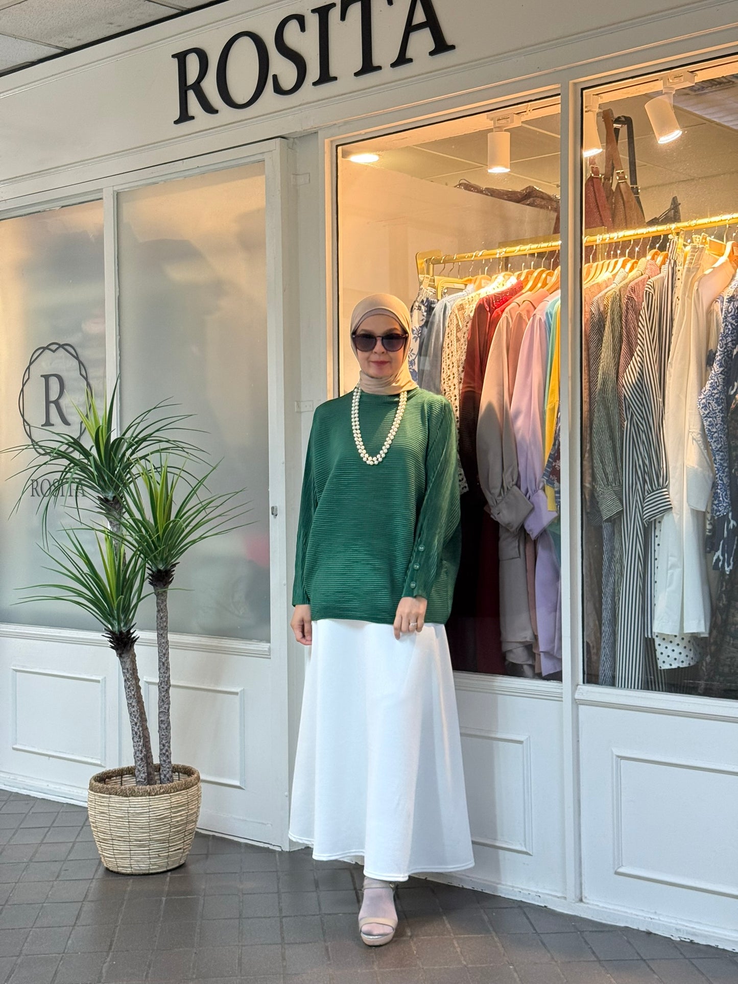 Neena Pleated Batwing Top in Emerald (NEW!)