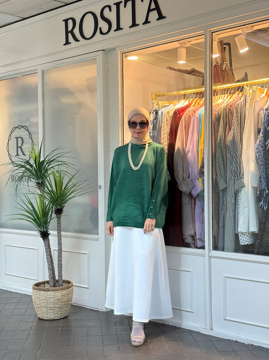 Neena Pleated Batwing Top in Emerald (NEW!)