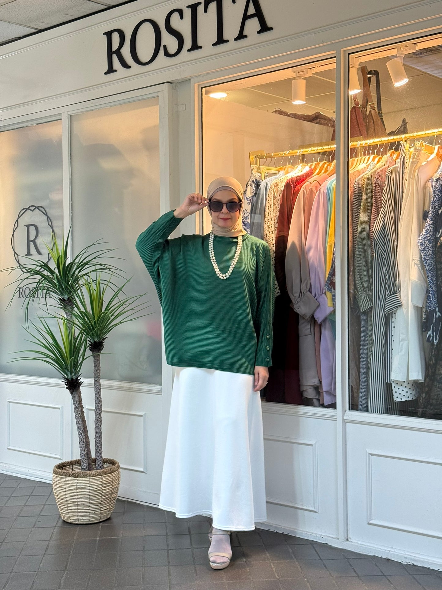 Neena Pleated Batwing Top in Emerald (NEW!)