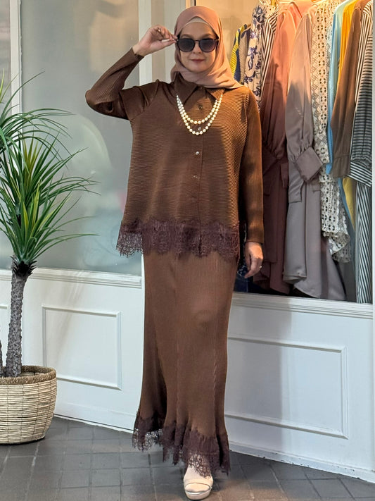 Sonia Pleated Skirt Set in Espresso (NEW!)