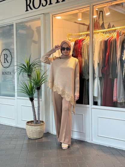 Chantel Embroidery Pleated Top in Nude (NEW!)
