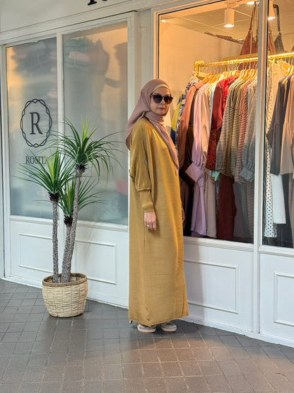 Reena Pleated Batwing Button Dress in Gold (NEW!)