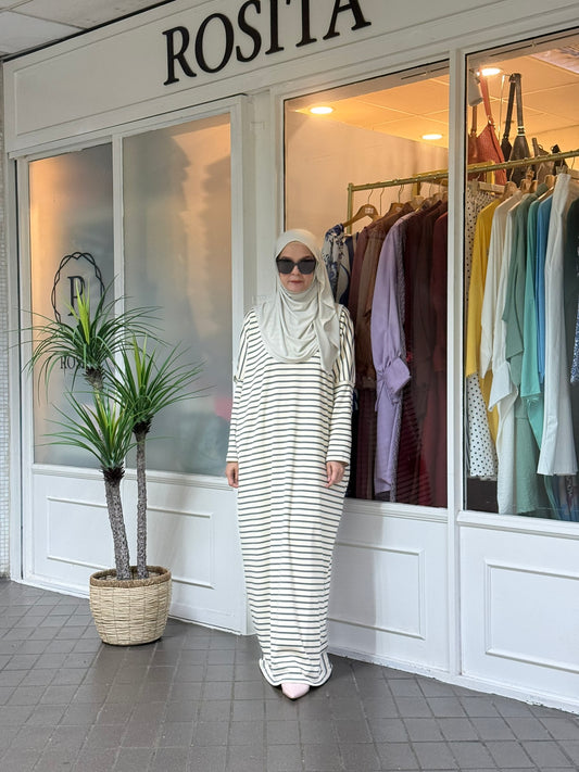 Alyssa Striped Batwing Dress in Grey Cream (NEW!)