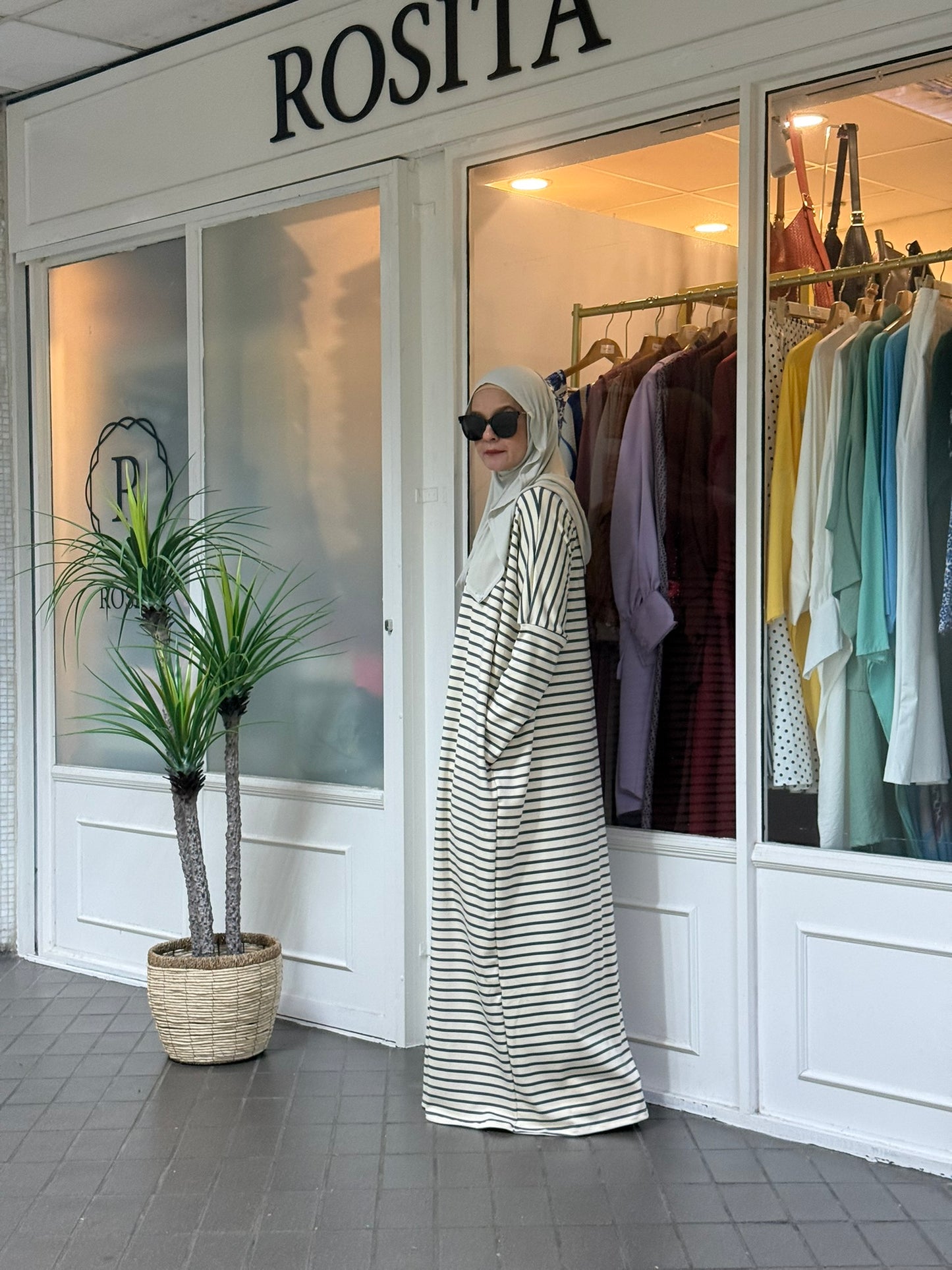 Alyssa Striped Batwing Dress in Grey Cream (NEW!)