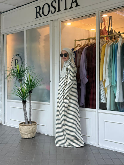 Alyssa Striped Batwing Dress in Grey Cream (NEW!)