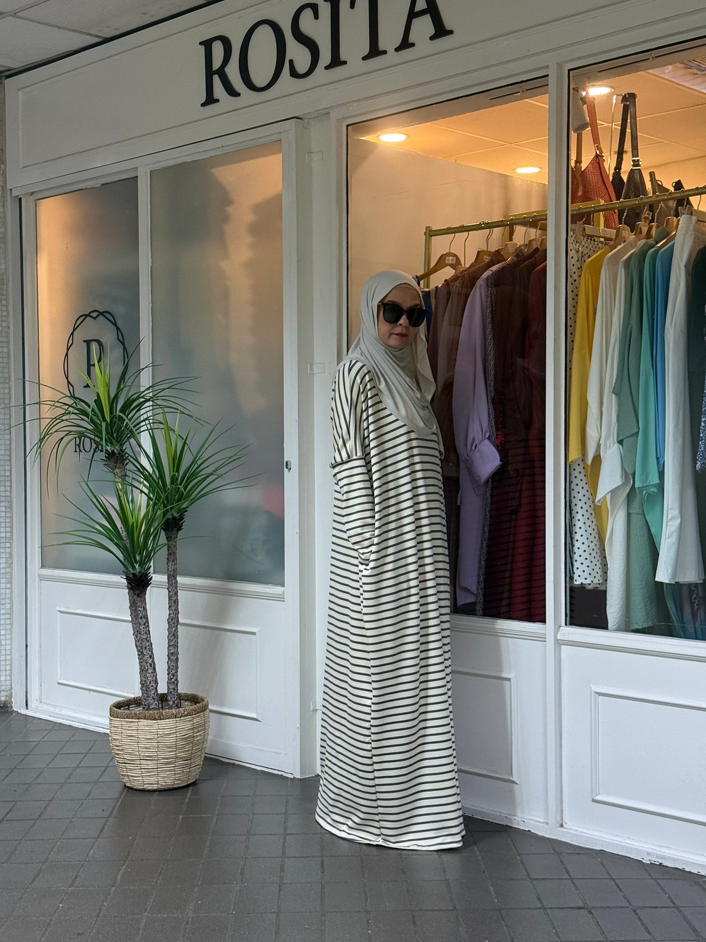 Alyssa Striped Batwing Dress in Grey Cream (NEW!)