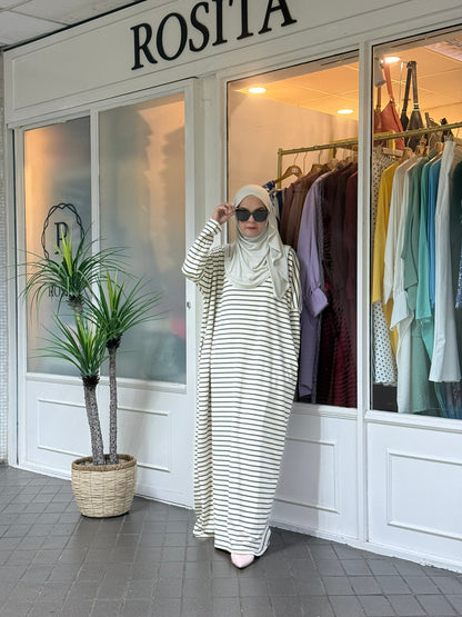 Alyssa Striped Batwing Dress in Grey Cream (NEW!)