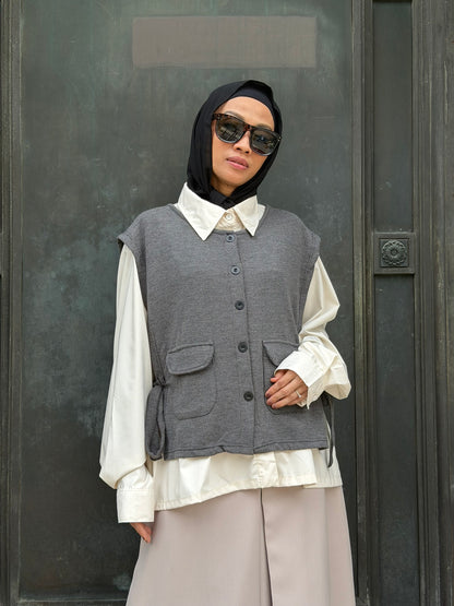 Vera Cotton Knit Vest in Grey (NEW!)