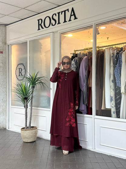 Amani Dress with vest in Maroon (NEW!)