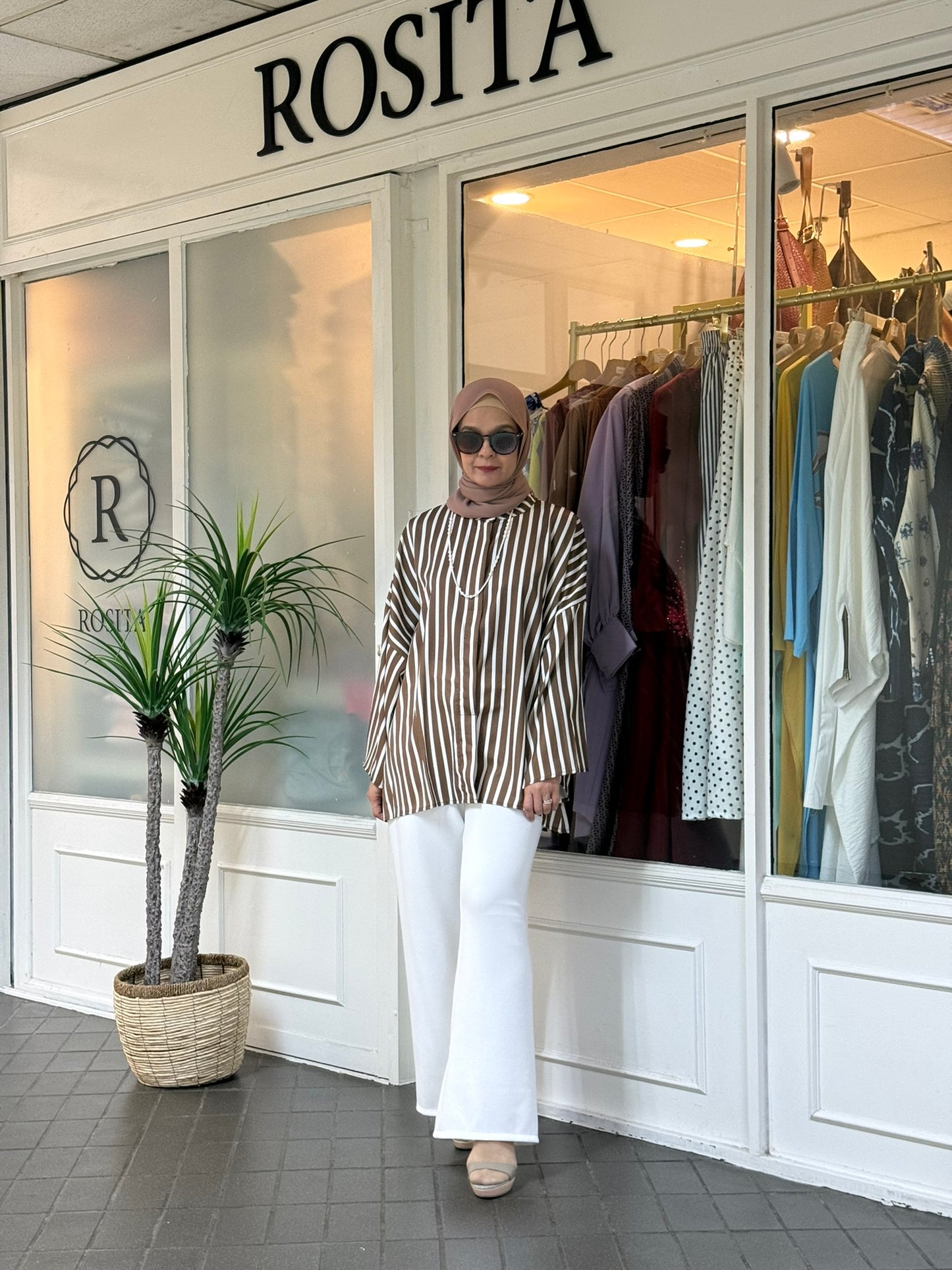 Novi Classic Striped 3/4 Sleeve Tunic in Coffee (NEW!)