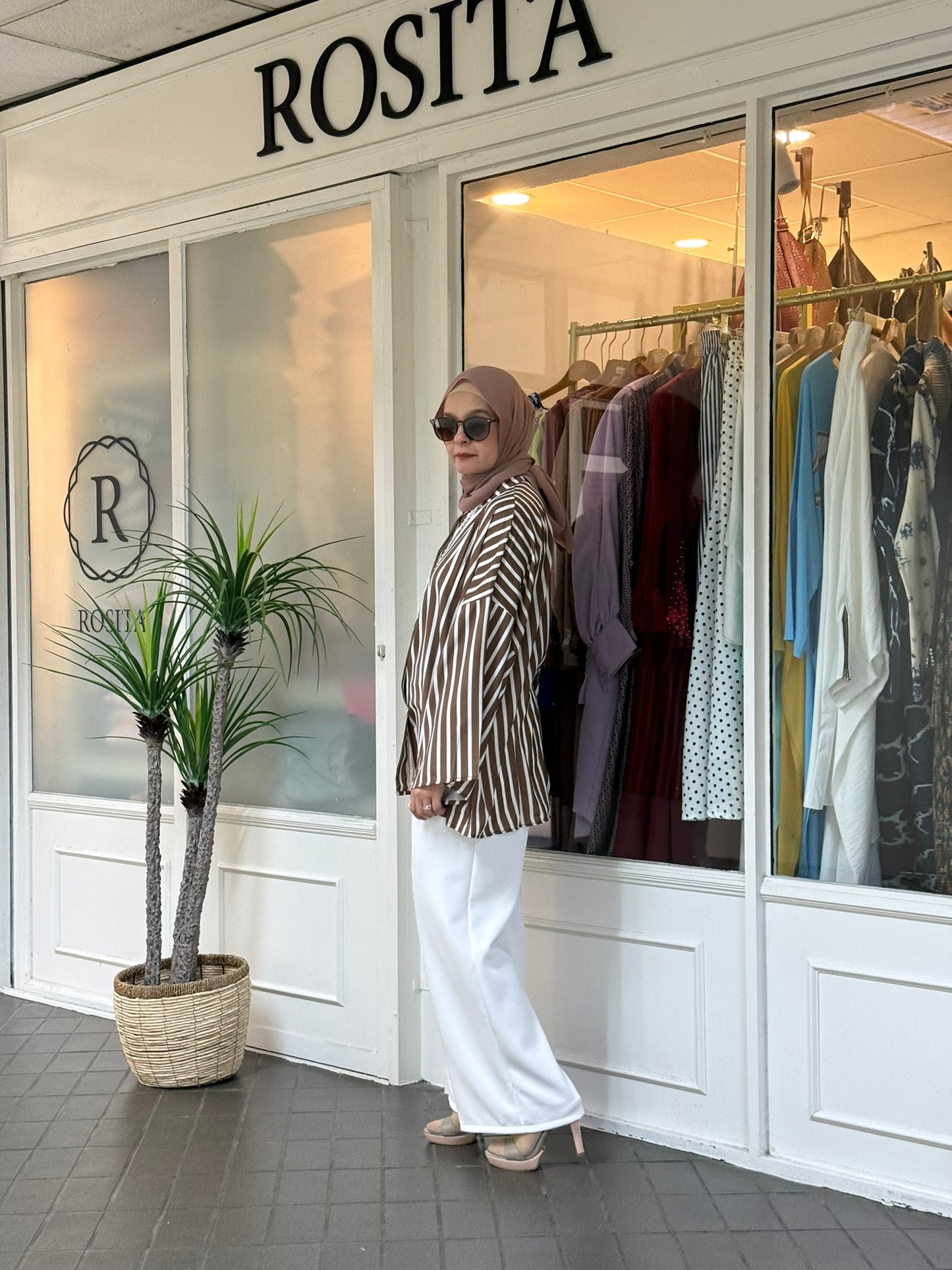 Novi Classic Striped 3/4 Sleeve Tunic in Coffee (NEW!)