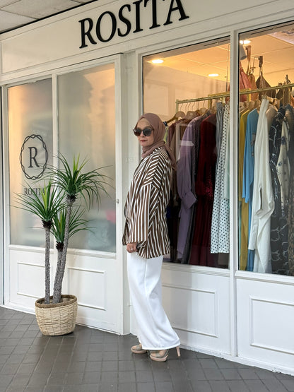 Novi Classic Striped 3/4 Sleeve Tunic in Coffee (NEW!)