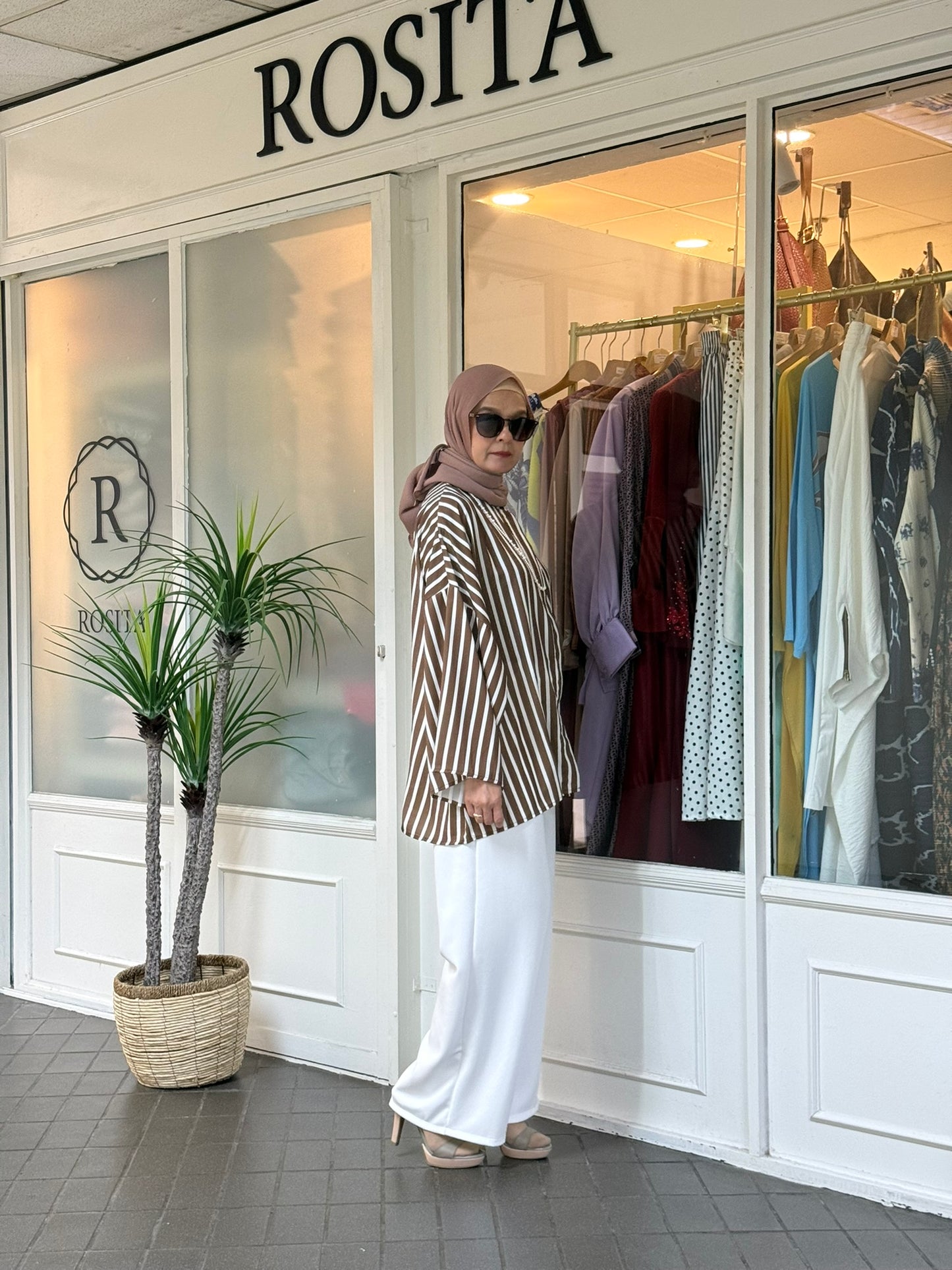 Novi Classic Striped 3/4 Sleeve Tunic in Coffee (NEW!)