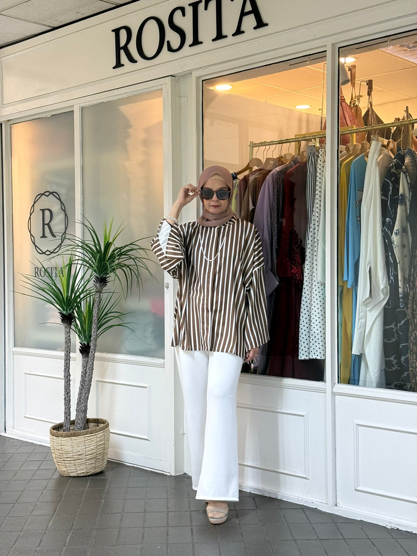 Novi Classic Striped 3/4 Sleeve Tunic in Coffee (NEW!)