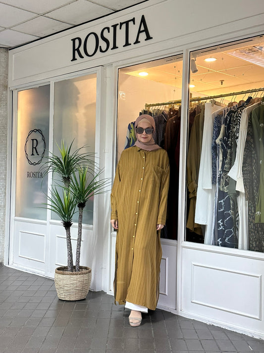 Carissa Shirt-Dress in Dark Mustard Classic Stripes (NEW!)