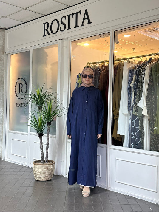 Carissa Shirt-Dress in Navy Classic Stripes (NEW!)