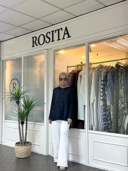 Veena Hi-Lo Pleated Top in Navy (NEW!)