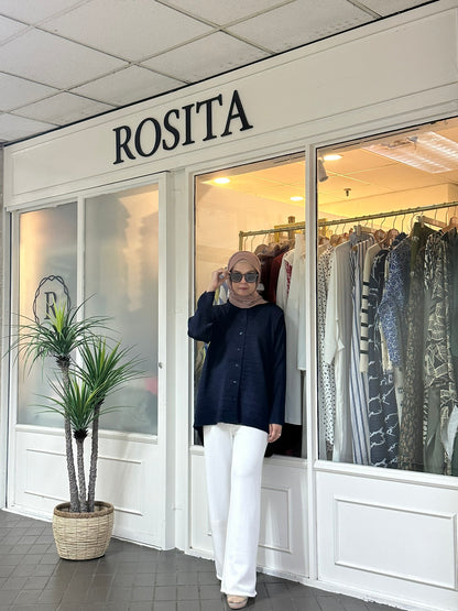 Veena Hi-Lo Pleated Top in Navy (NEW!)