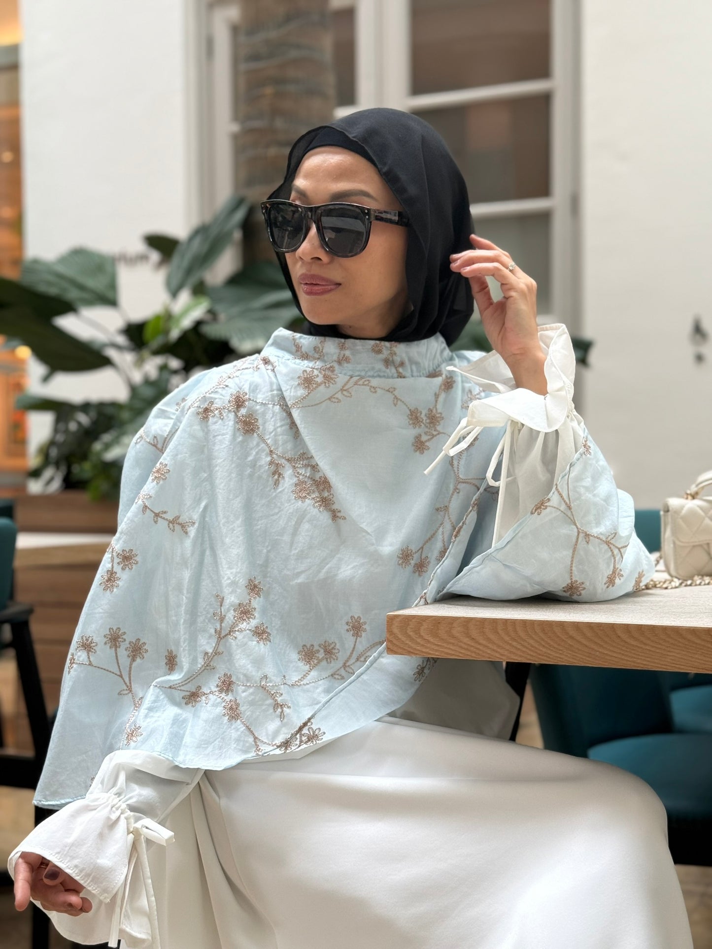Grace Cape Blouse in Sky Blue (NEW!)