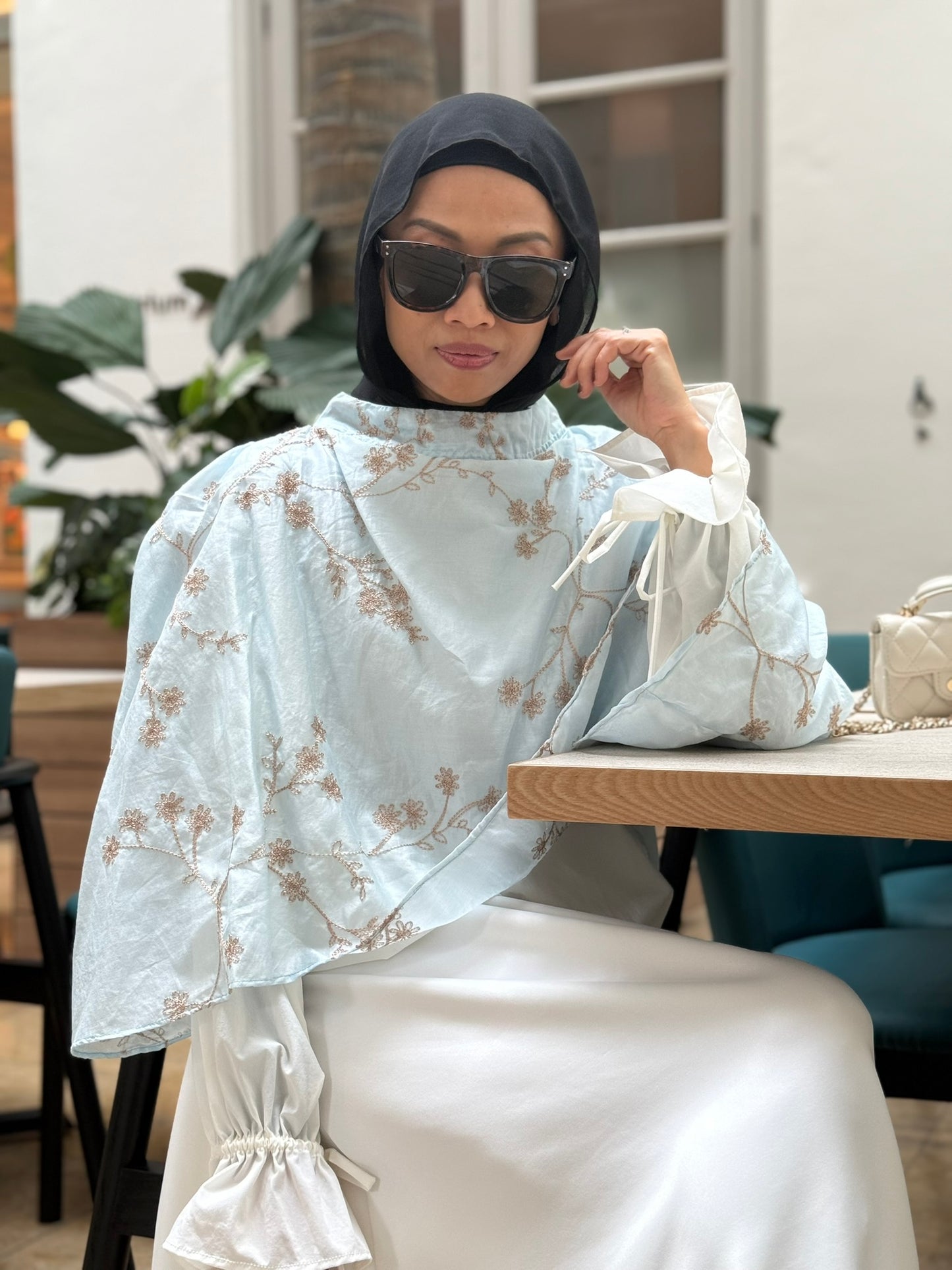 Grace Cape Blouse in Sky Blue (NEW!)