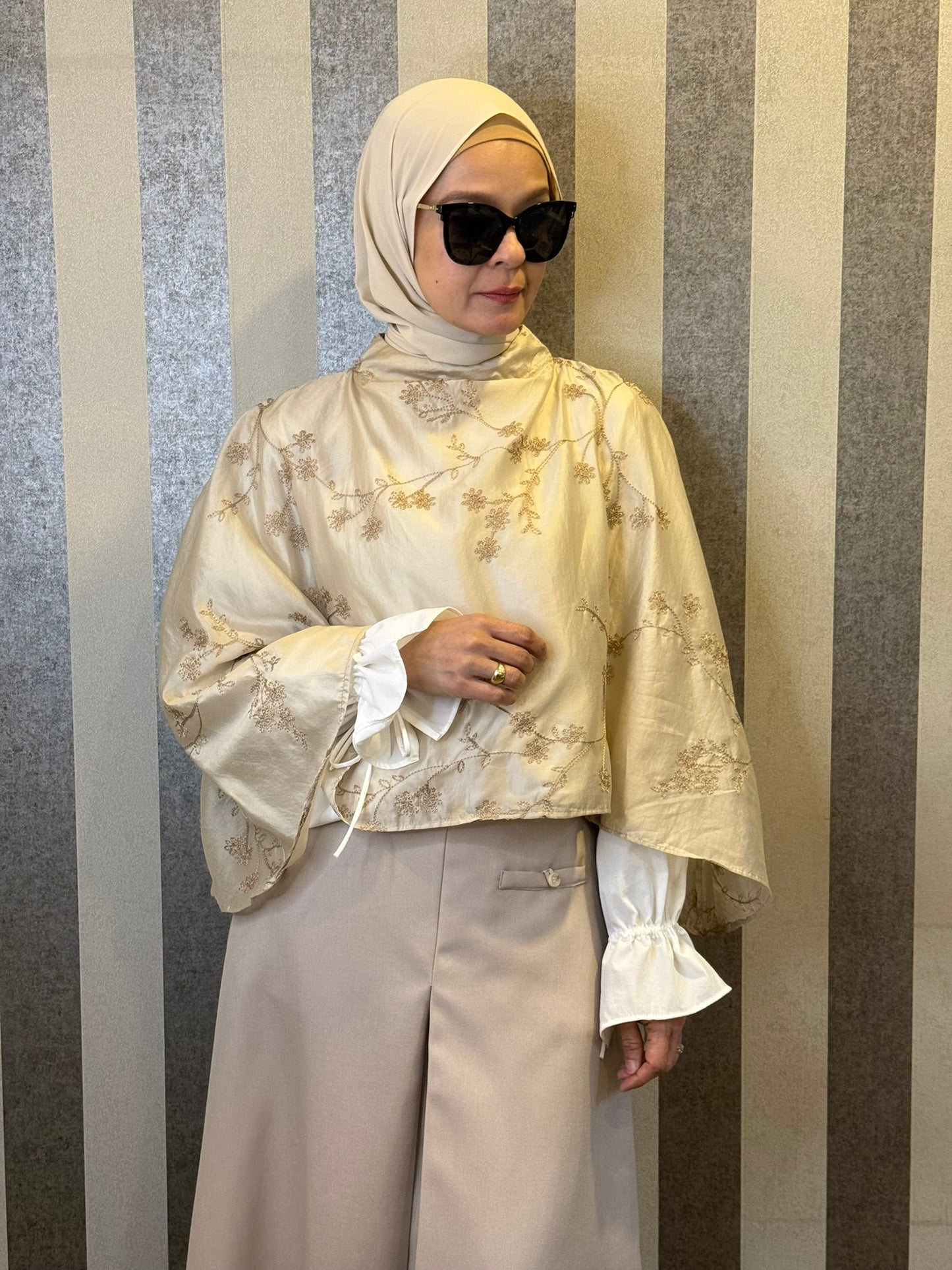 Grace Cape Blouse in Beige (NEW!)