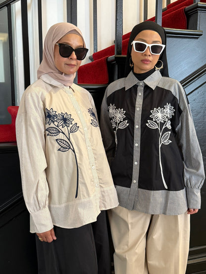 Dahlia Embroidery Relaxed Fit Shirt in Oatmeal (NEW!)