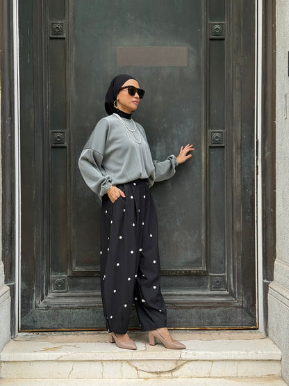 Hera Barrel Polkadot Pants in Black (NEW!)