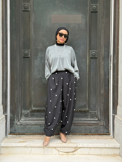 Hera Barrel Polkadot Pants in Black (NEW!)
