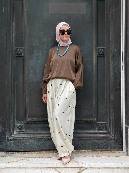 Hera Barrel Polkadot Pants in Horlicks (NEW!)