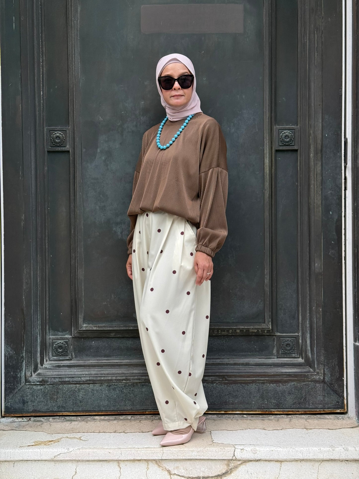 Hera Barrel Polkadot Pants in Horlicks (NEW!)