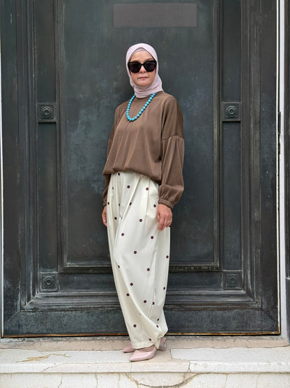 Hera Barrel Polkadot Pants in Horlicks (NEW!)