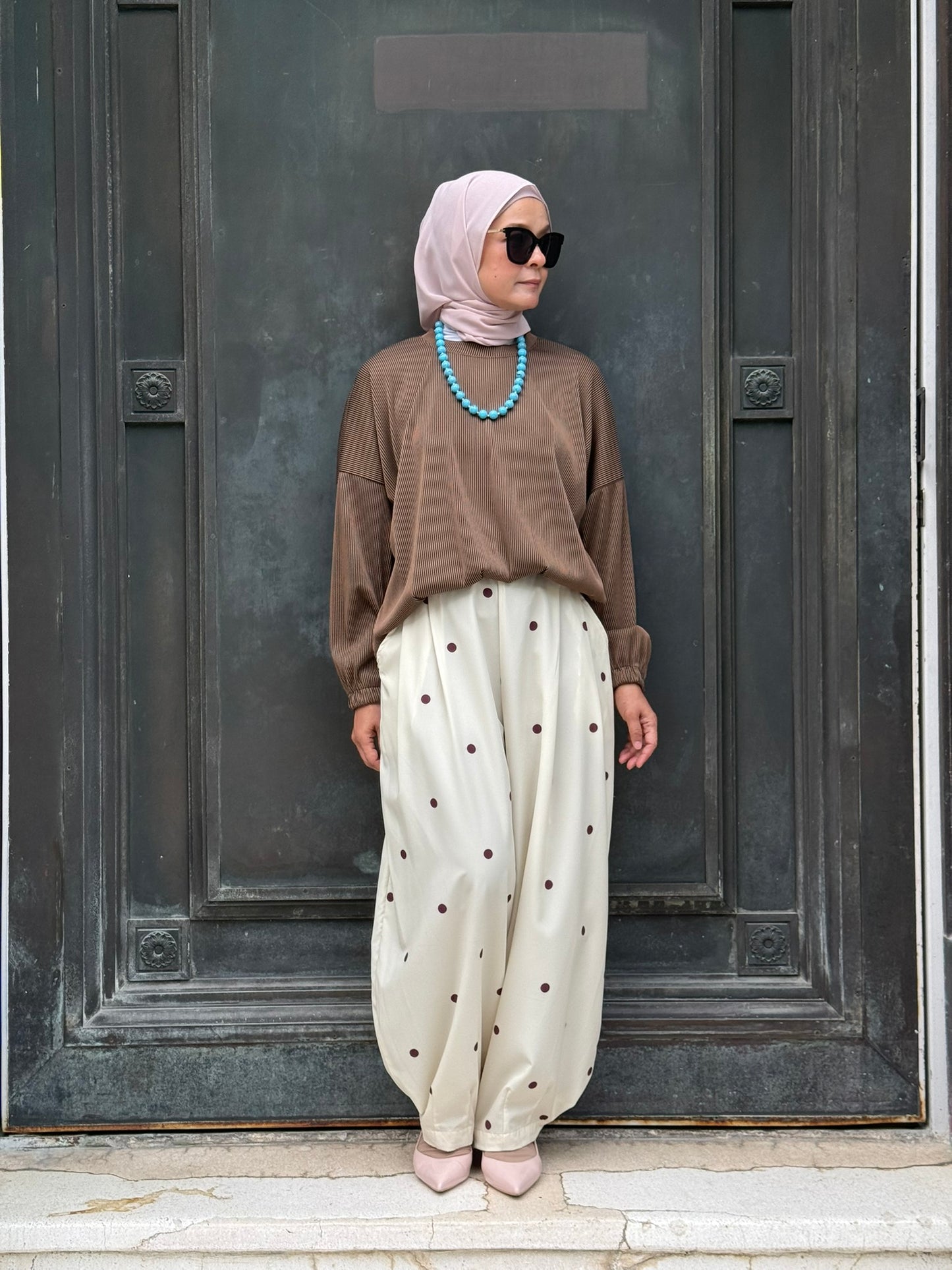 Hera Barrel Polkadot Pants in Horlicks (NEW!)