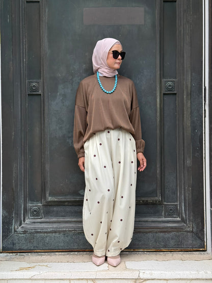 Hera Barrel Polkadot Pants in Horlicks (NEW!)