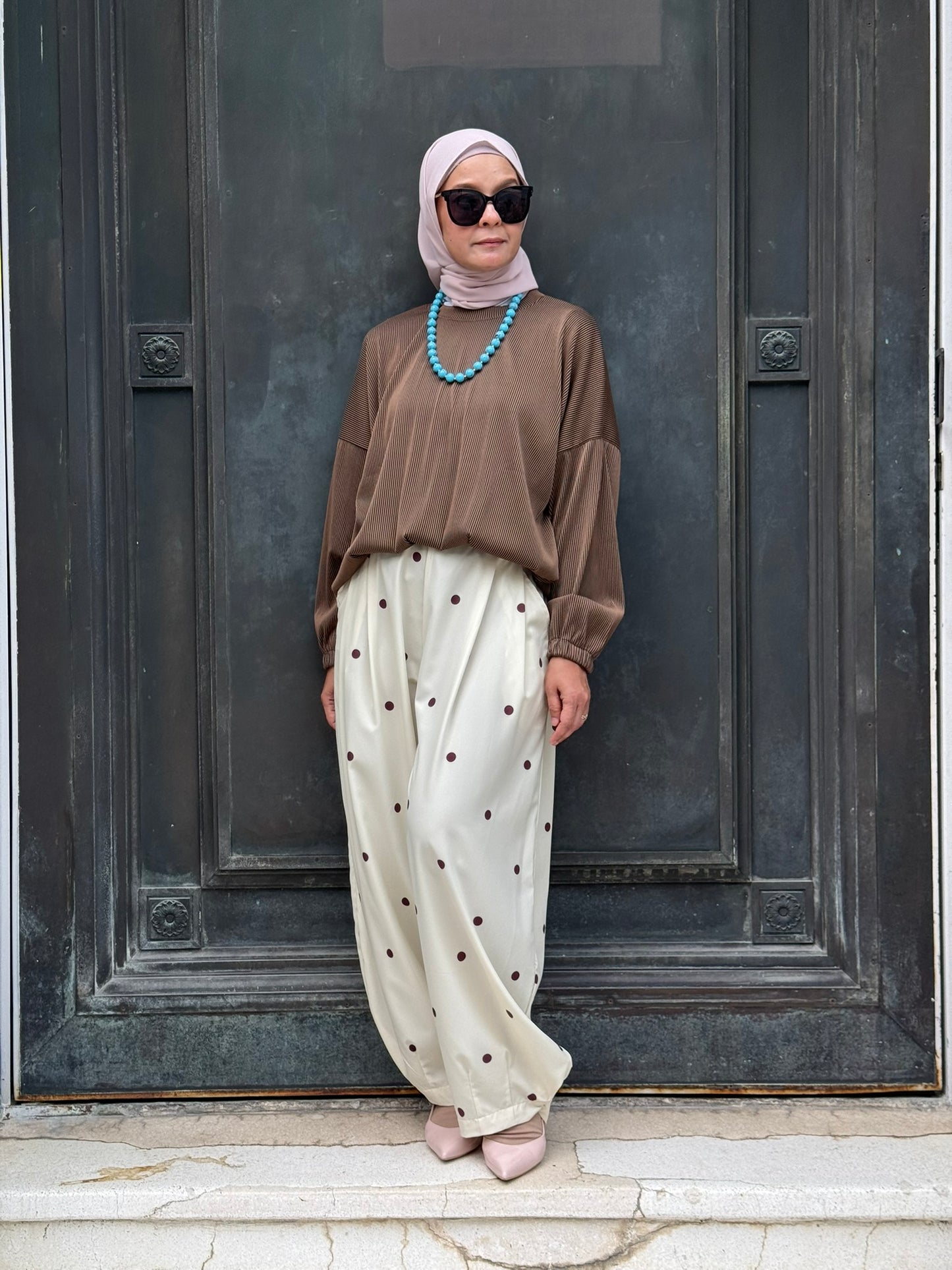 Hera Barrel Polkadot Pants in Horlicks (NEW!)