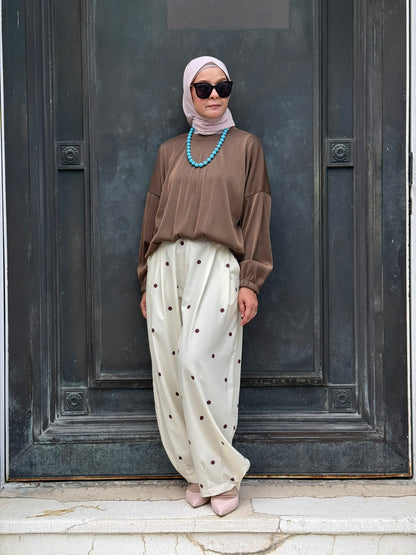 Hera Barrel Polkadot Pants in Horlicks (NEW!)