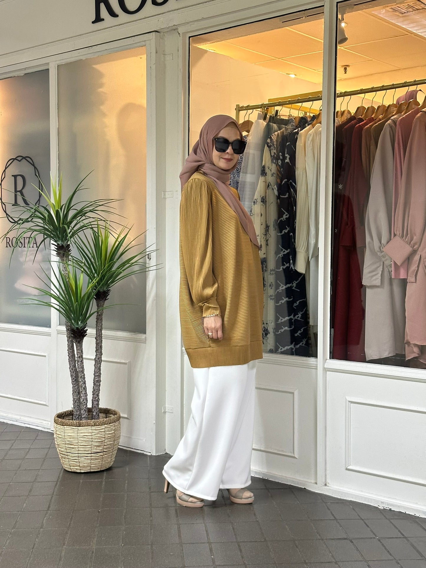 Neesa Pleated Sweatshirt in Gold (NEW!)