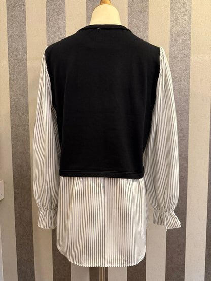 Elsa Layered Lace Striped Top in Black (NEW!)