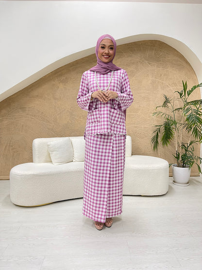 Ladies Embun Kurung Kedah in Checkered Rose Pink (NEW!)