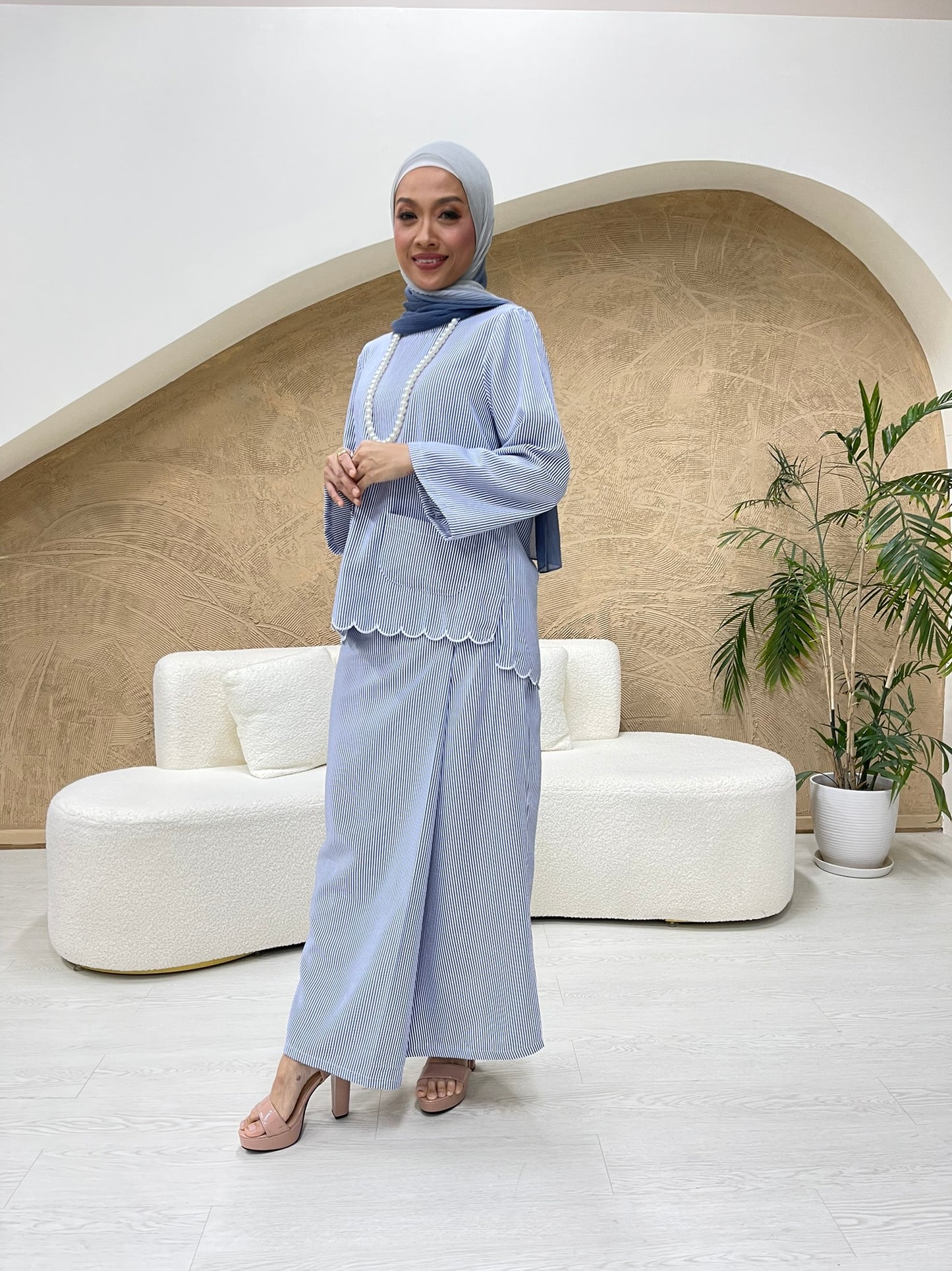 Ladies Embun Kurung Kedah in Blue Stripes (NEW!)