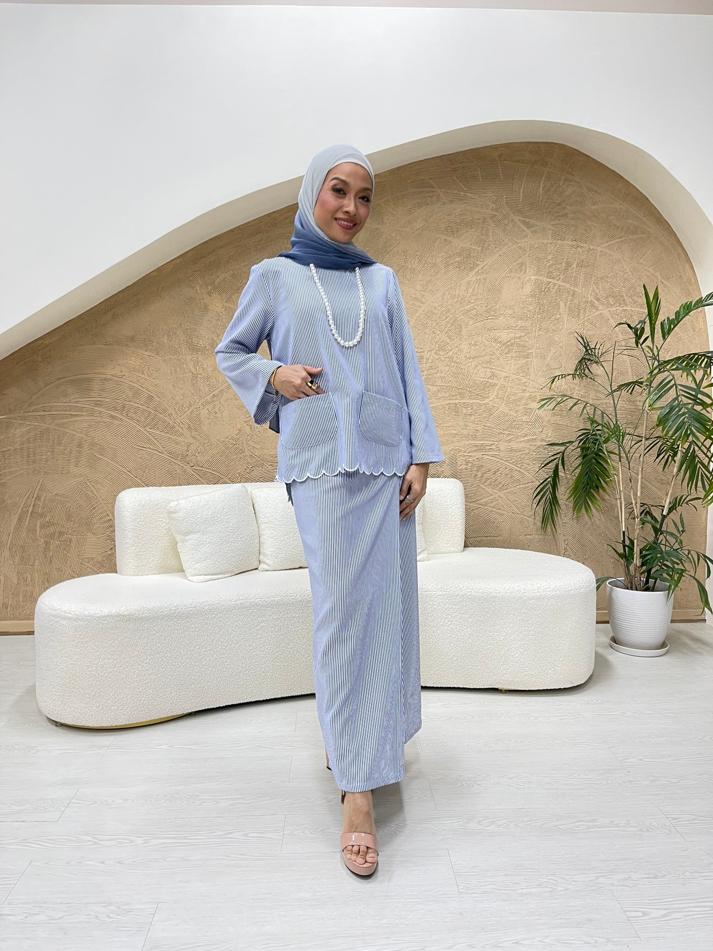 Ladies Embun Kurung Kedah in Blue Stripes (NEW!)