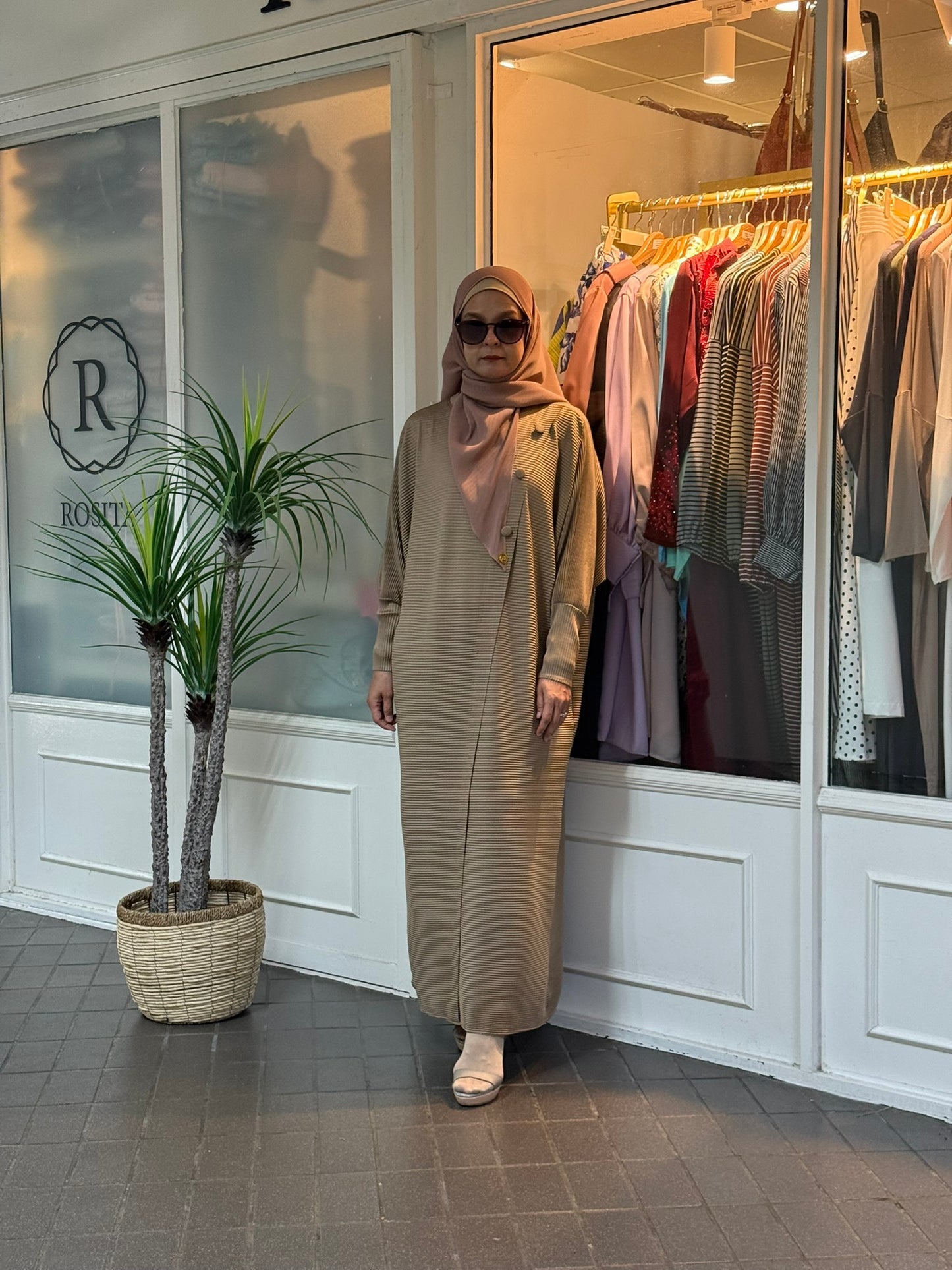 Reena Pleated Batwing Button Dress in Khaki (NEW!)