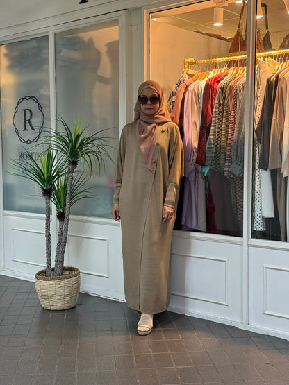 Reena Pleated Batwing Button Dress in Khaki (NEW!)
