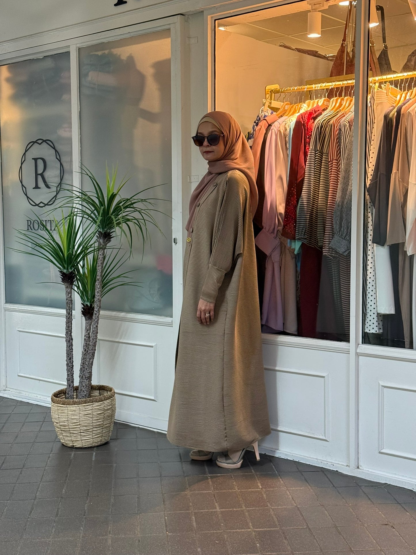 Reena Pleated Batwing Button Dress in Khaki (NEW!)