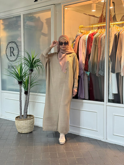 Reena Pleated Batwing Button Dress in Khaki (NEW!)