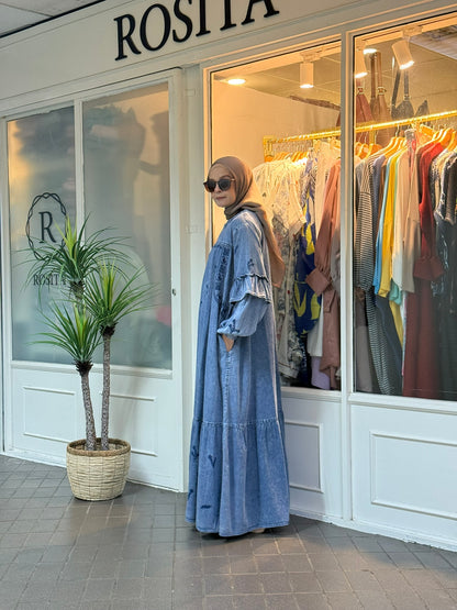 Janelle Embroidered Denim Maxi Dress in Light Blue (NEW!)