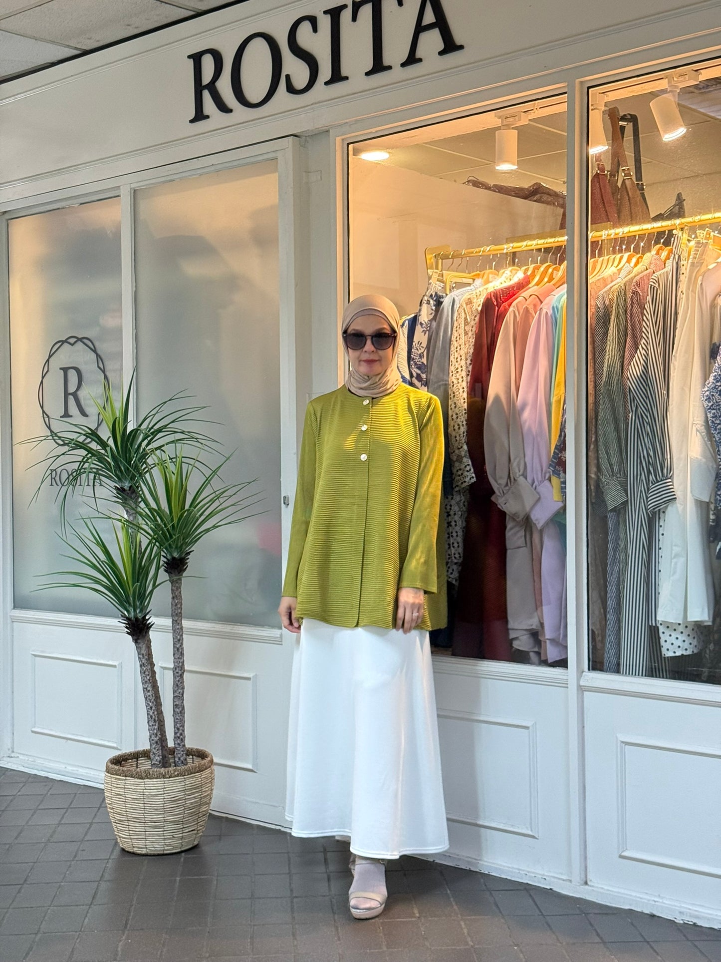 Molly Button Pleated Top in Lime Green (SALE!)
