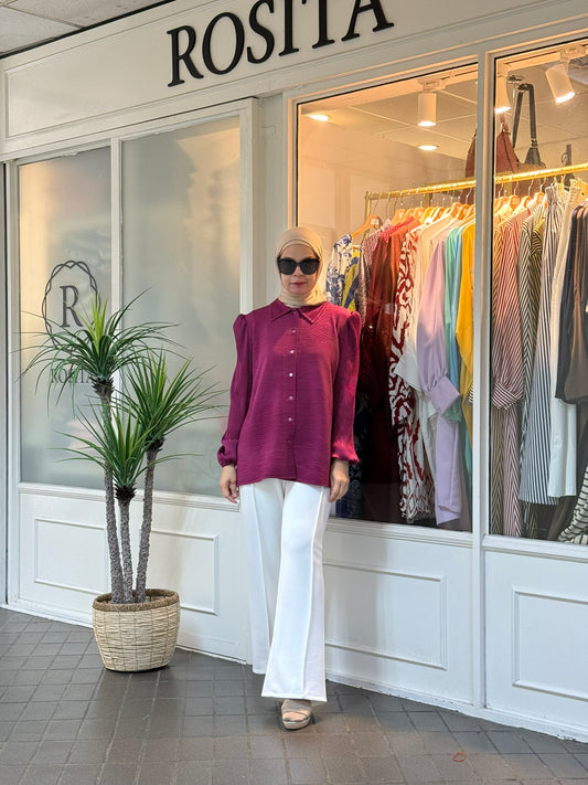 Vivy Pleated Button Down Top in Magenta (NEW!)